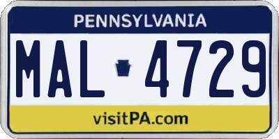 PA license plate MAL4729