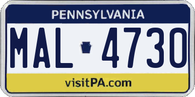 PA license plate MAL4730