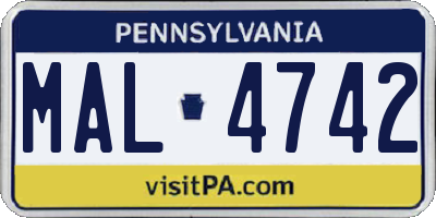 PA license plate MAL4742