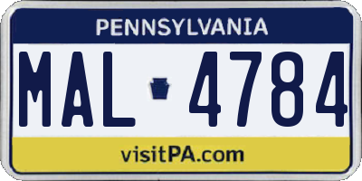 PA license plate MAL4784