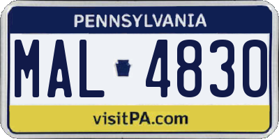 PA license plate MAL4830
