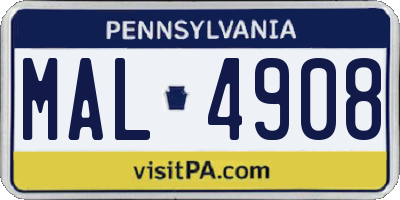 PA license plate MAL4908