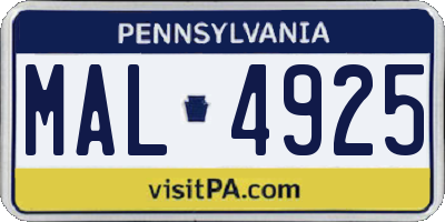 PA license plate MAL4925