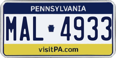 PA license plate MAL4933