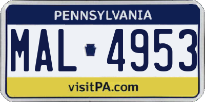 PA license plate MAL4953