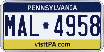 PA license plate MAL4958