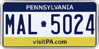 PA license plate MAL5024