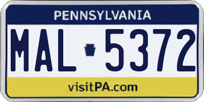 PA license plate MAL5372
