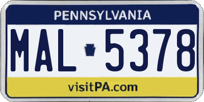 PA license plate MAL5378