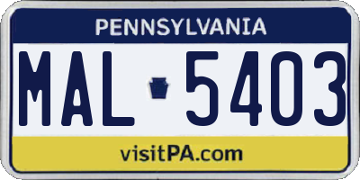 PA license plate MAL5403