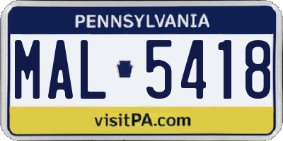 PA license plate MAL5418