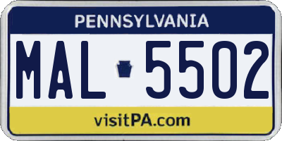 PA license plate MAL5502