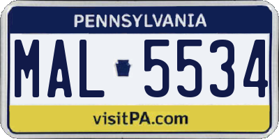 PA license plate MAL5534