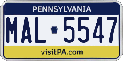 PA license plate MAL5547
