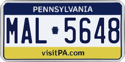 PA license plate MAL5648
