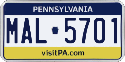 PA license plate MAL5701