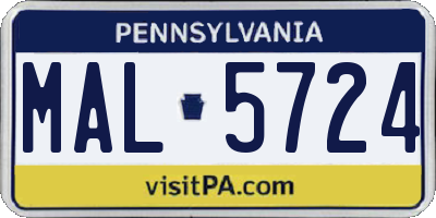 PA license plate MAL5724