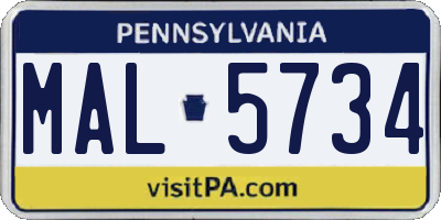 PA license plate MAL5734