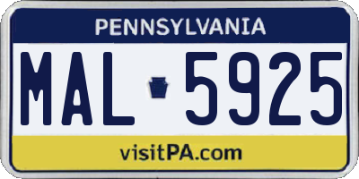 PA license plate MAL5925