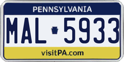 PA license plate MAL5933