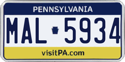 PA license plate MAL5934