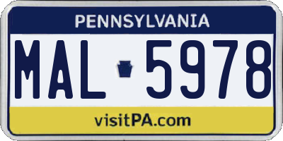 PA license plate MAL5978