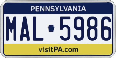 PA license plate MAL5986