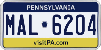 PA license plate MAL6204