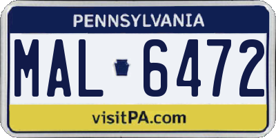 PA license plate MAL6472