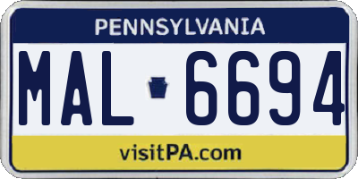 PA license plate MAL6694