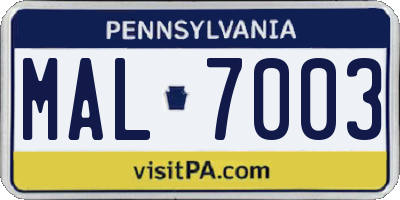 PA license plate MAL7003