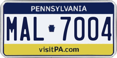 PA license plate MAL7004