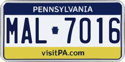 PA license plate MAL7016