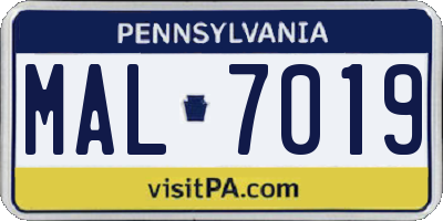 PA license plate MAL7019