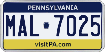 PA license plate MAL7025