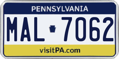 PA license plate MAL7062