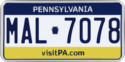 PA license plate MAL7078