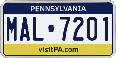 PA license plate MAL7201