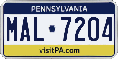 PA license plate MAL7204