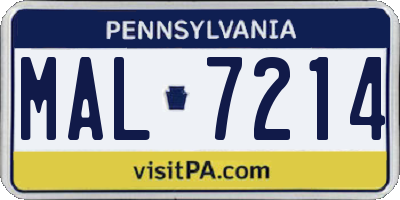 PA license plate MAL7214