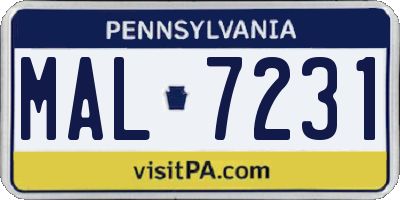 PA license plate MAL7231