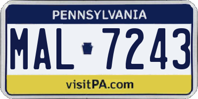 PA license plate MAL7243