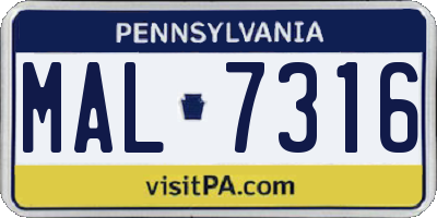 PA license plate MAL7316