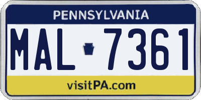 PA license plate MAL7361