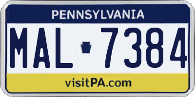 PA license plate MAL7384