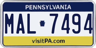 PA license plate MAL7494