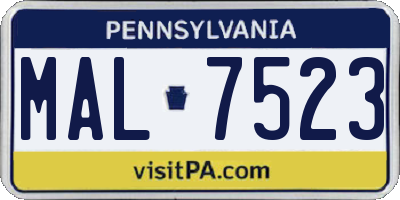 PA license plate MAL7523