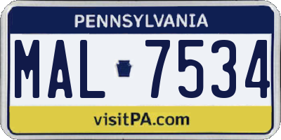 PA license plate MAL7534