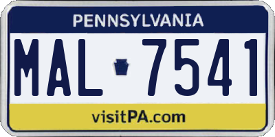 PA license plate MAL7541