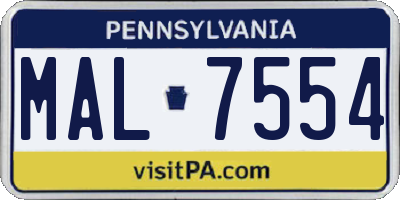 PA license plate MAL7554
